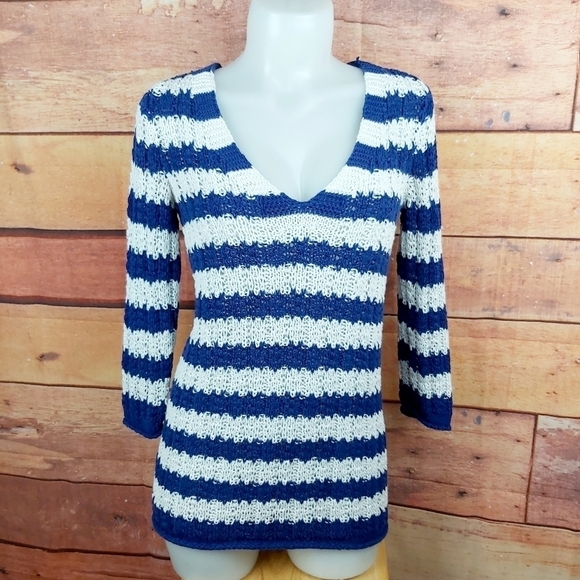 Gap crochet bright cobalt stripes sweater - Picture 2 of 8
